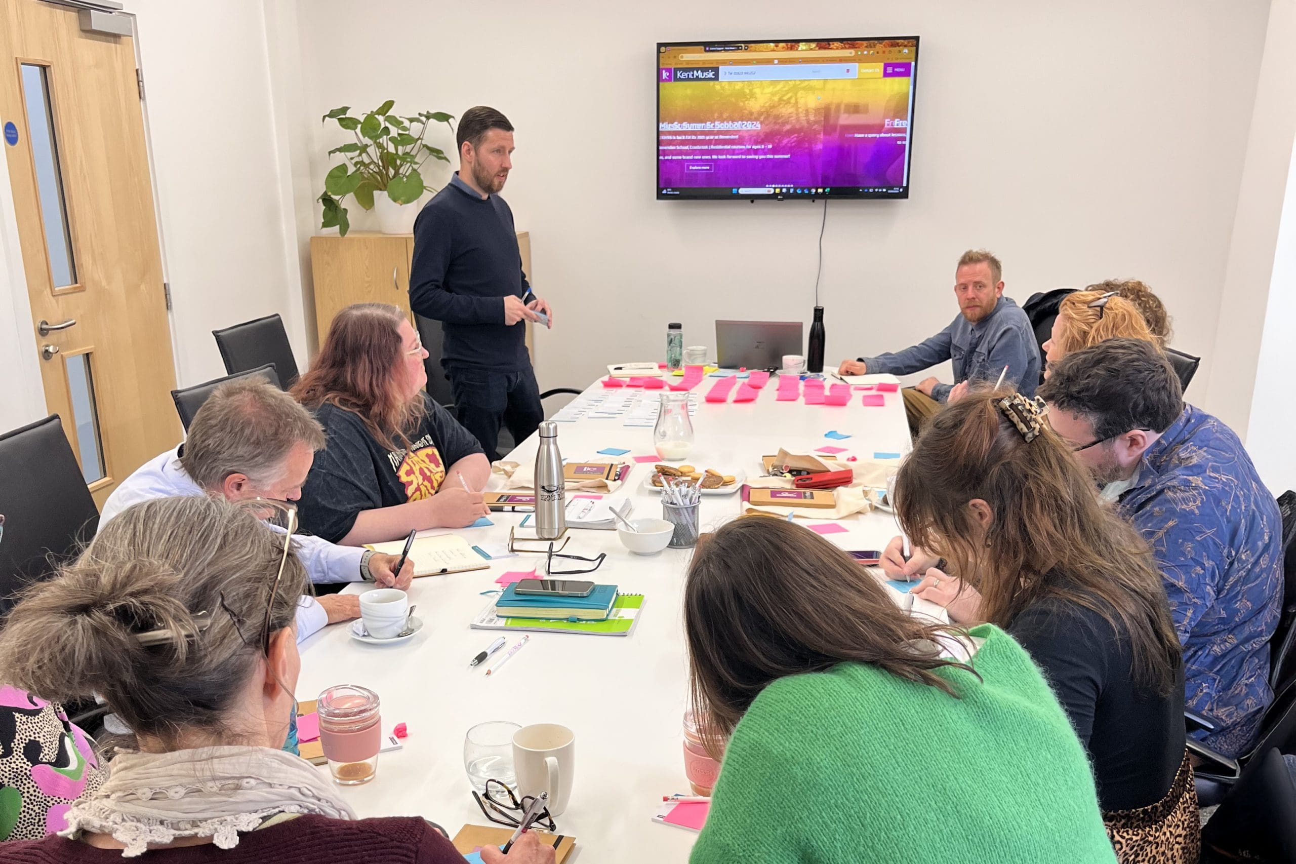 The Pillory Barn team delivering a UX session at Kent Music HQ with staff, music teachers, students, parents and stakeholders.